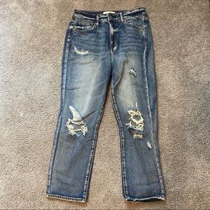Medium wash distressed mom jeans
